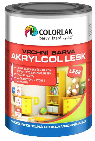 COLORLAK AKRYLCOL LESK V2046 - Lesklá vodou riediteľná vrchná farba C1000 - biela 9 L