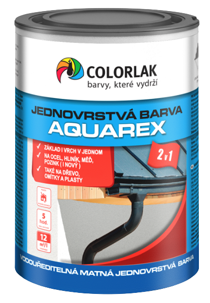 COLORLAK AQUAREX V2115 - Jednovrstvová farba 2v1 RAL 9006 - biely hliník 0,6 L