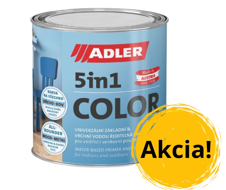ADLER 5in1-COLOR - Univerzálna vodou riediteľná farba na rôzne povrchy RAL 9005  - čierna 0,75 L