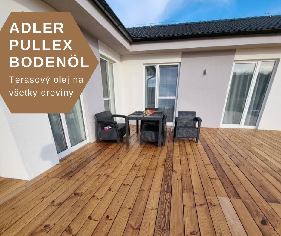 Nová drevená terasa pri dome natretá s Adler Pullex Bodenol