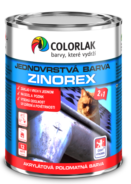 E-shop COLORLAK ZINOREX S2211 - Akrylátová farba na oceľ a pozink RAL 3020 - dopravná červená 0,6 L