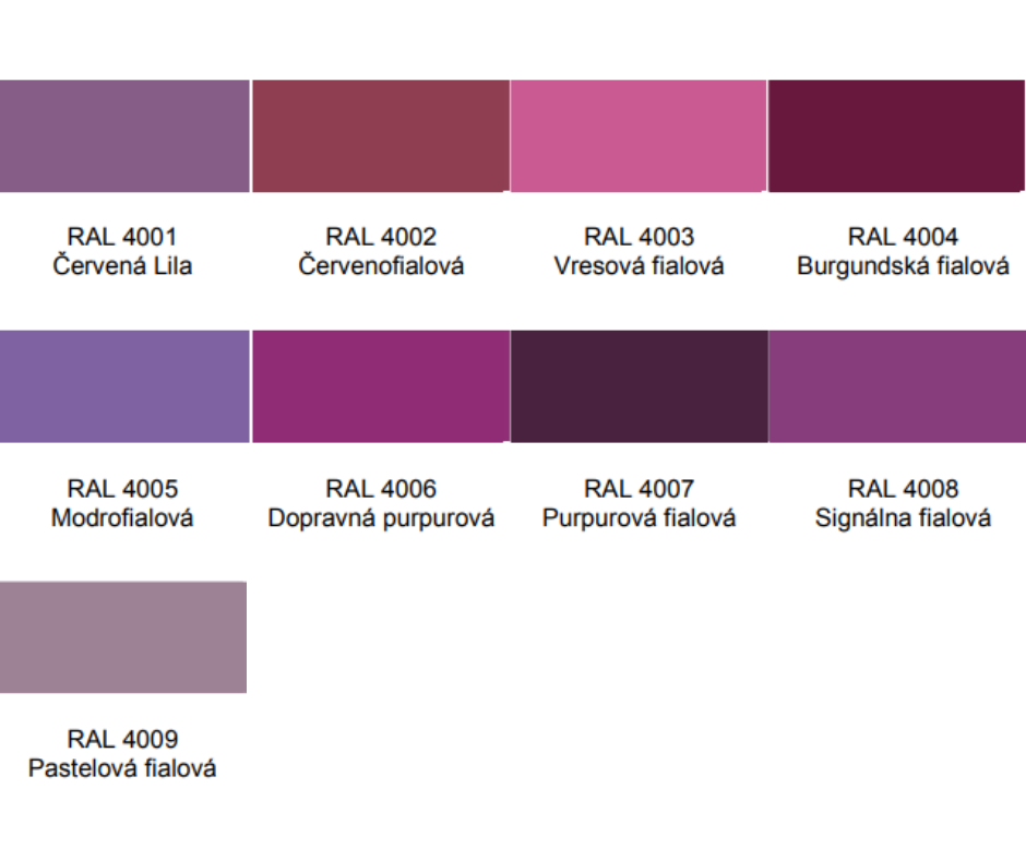 RAL vzorkovník fialovej farby