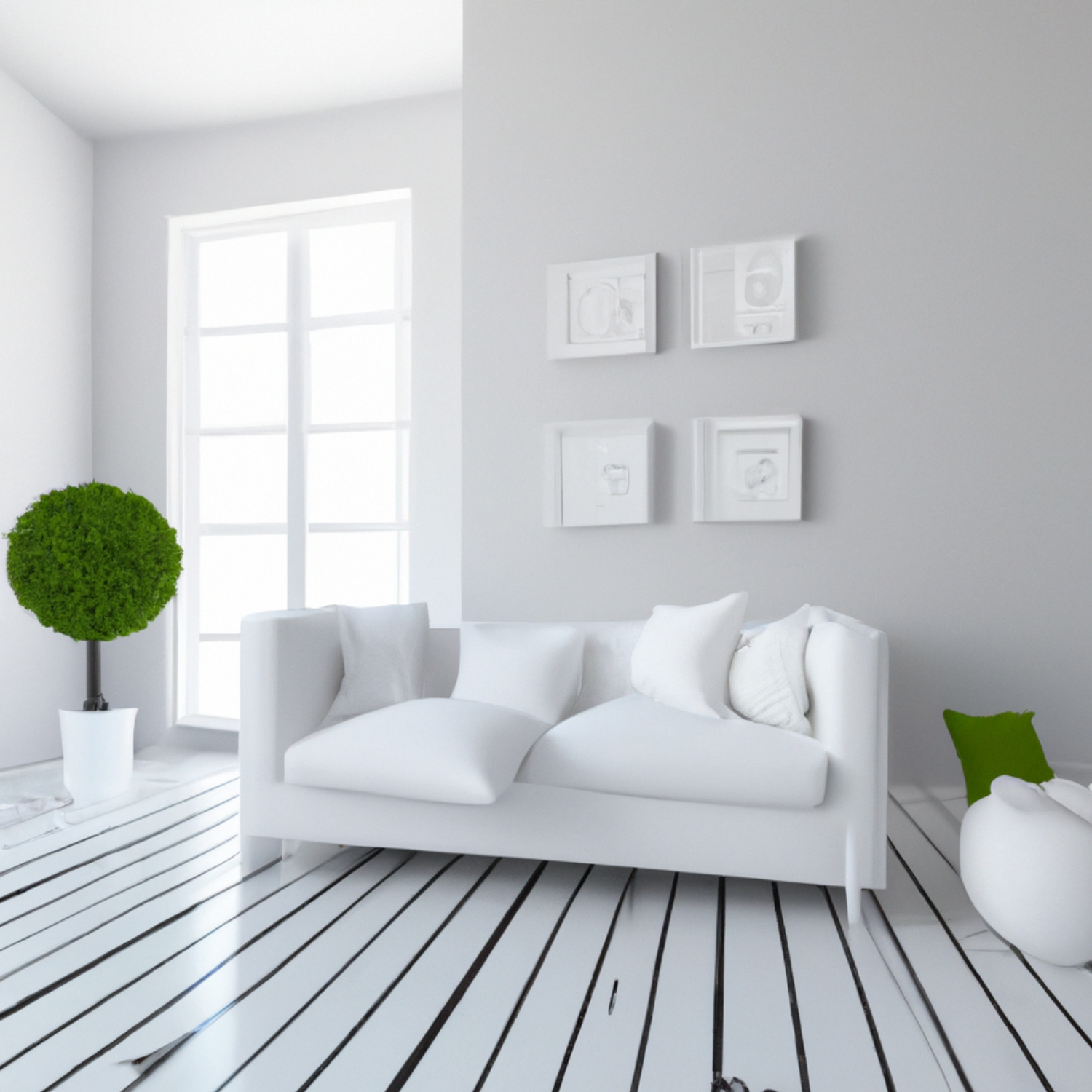 Moderná obývačka s chladnými odtieňmi bielej farby