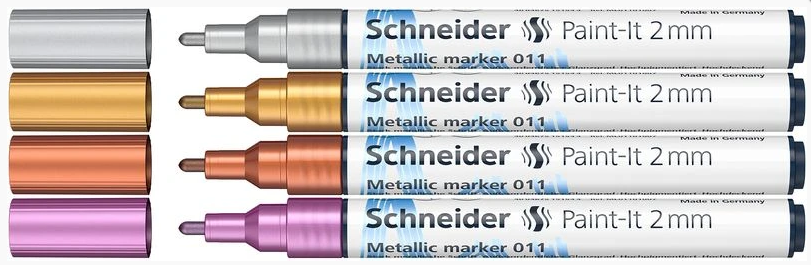SCHNEIDER - Metalické markery v sade mix (zlatá, strieborná, fialová, medená) 4 ks