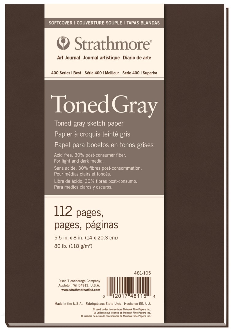 STRATHMORE - Skicovací papier pre svetlé a tmavé média 14x20 cm (56 listov - tónovaný sivý)
