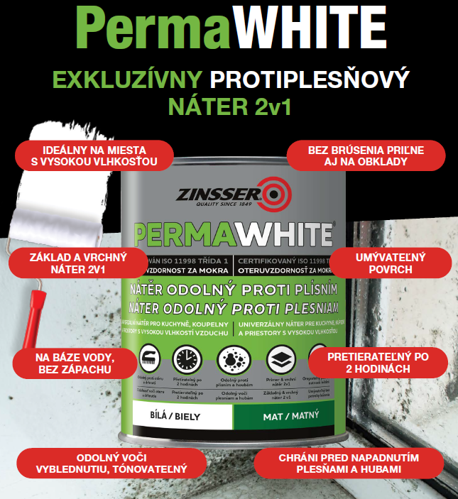 ZINSSER PERMA-WHITE - Interiérová farba do vlhkých priestorov