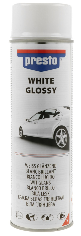E-shop Presto Rallye sprej - akrylová farba v spreji 500 ml biely lesklý